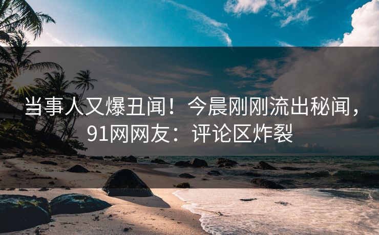 当事人又爆丑闻！今晨刚刚流出秘闻，91网网友：评论区炸裂