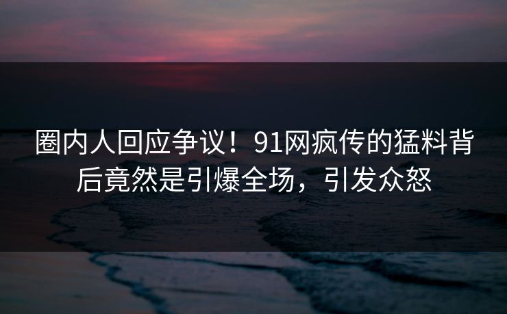 圈内人回应争议！91网疯传的猛料背后竟然是引爆全场，引发众怒